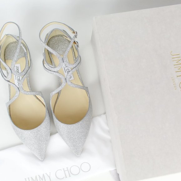 New JIMMY CHOO Leather Lancer Cutout Glittered Sandals - Picture 3 of 15